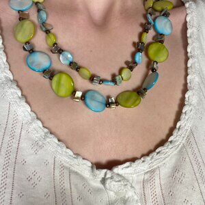 Green Blue and Brown Beaded Layered Necklace
